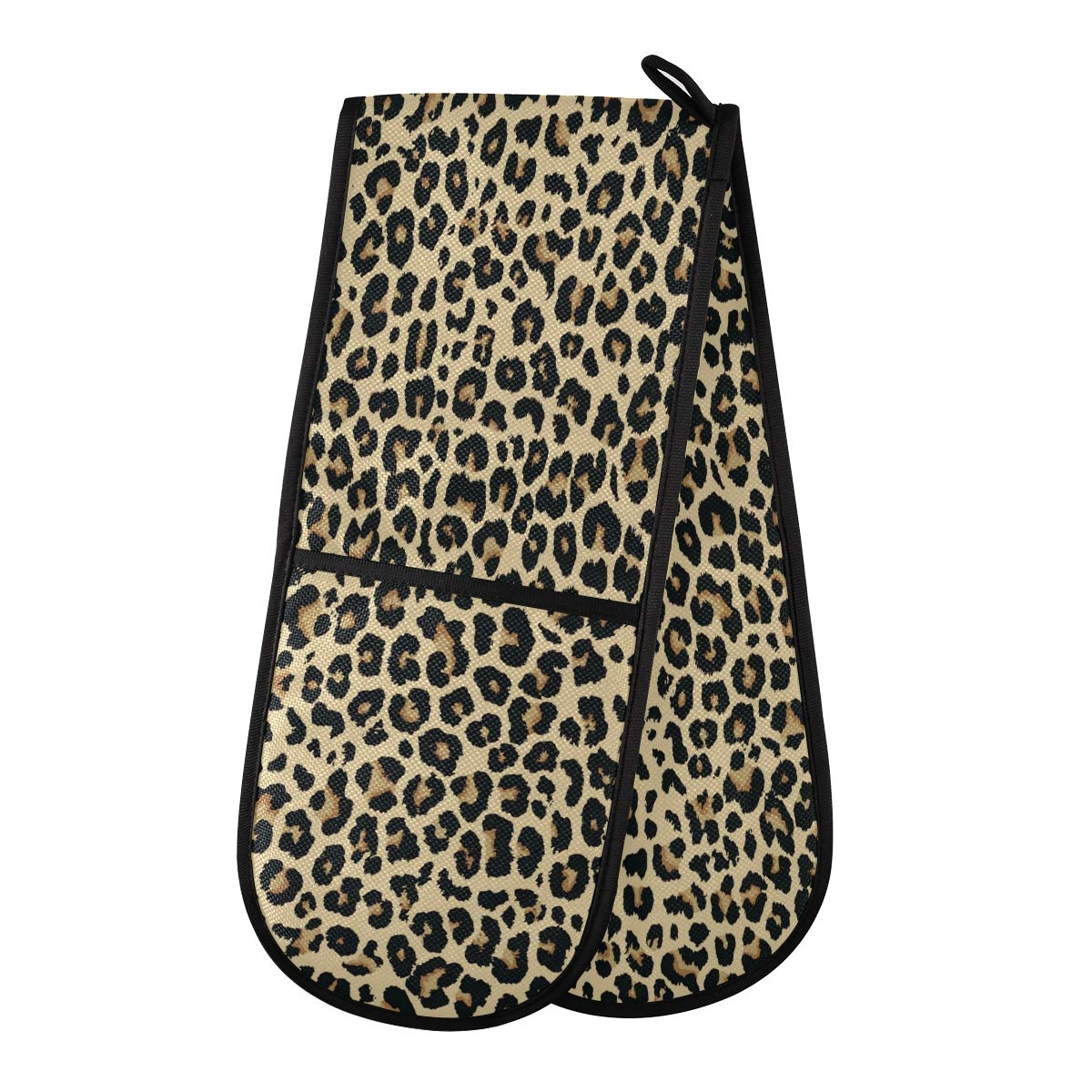 ZZXXB Leopard Print Double Oven Mitt Heat Resistant Non-Slip Kitchen Gloves Extra Long 7" x 35" for Cooking Baking Barbecue Grilling โ image 1