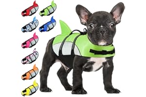 ALAGIRLS Small Dog Life Jacket Adjustable Pet Life Preserver with Strong Buoyancy and Durable Rescue Handle, Ripstop Puppy Cat Lifesaver Doggy Safety Vest for Small Medium Dogs, Upgraded-Green XS