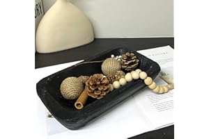 hanlin Wooden Dough Bowl Decor , Vintage Wooden Bowl Hand Carved Home Decor for Dining Table Center, Living Room, Kitchen Decor. (10in black)