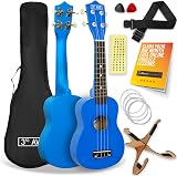 3rd Avenue Soprano Ukulele 21 Inch Beginner Pack Blue with Bag Stand Strap