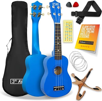3rd Avenue Soprano Ukulele 21 Inch Beginner Pack Blue with Bag Stand Strap