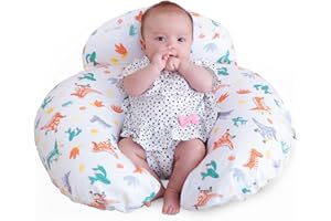 AMASKY Nursing Pillow, More Support for Mom and Baby, Removable Cotton Cover and Colorful Animal Patterns, Machine Washable, Plus Size Baby Pillow, White