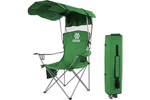 Elevon Camping Chair, Oversized Folding Chair with Canopy, Portable Outdoor Chair with Arms, Cup Holder and Carry Bag for Camping, Fishing, Beach, and Sports, Jaspe