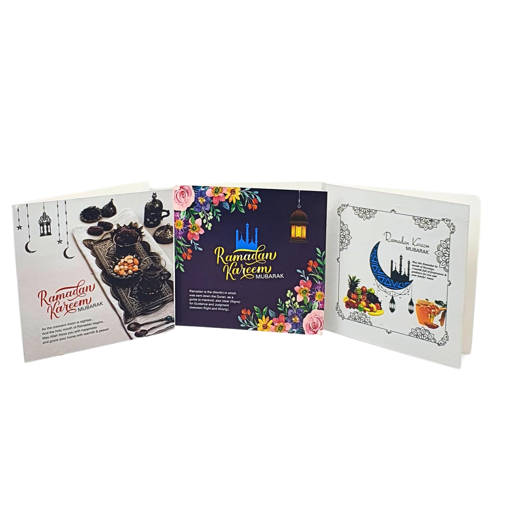 taj Pack of 3 Pcs Eid Mubarak Cards, Ramadan Kareem Cards, Hajj Mubarak Cards,Ummrah Mubarak Greeting Cards for Muslims Various Design Supplies with Envelopes (RAMDAN MUBARAK)