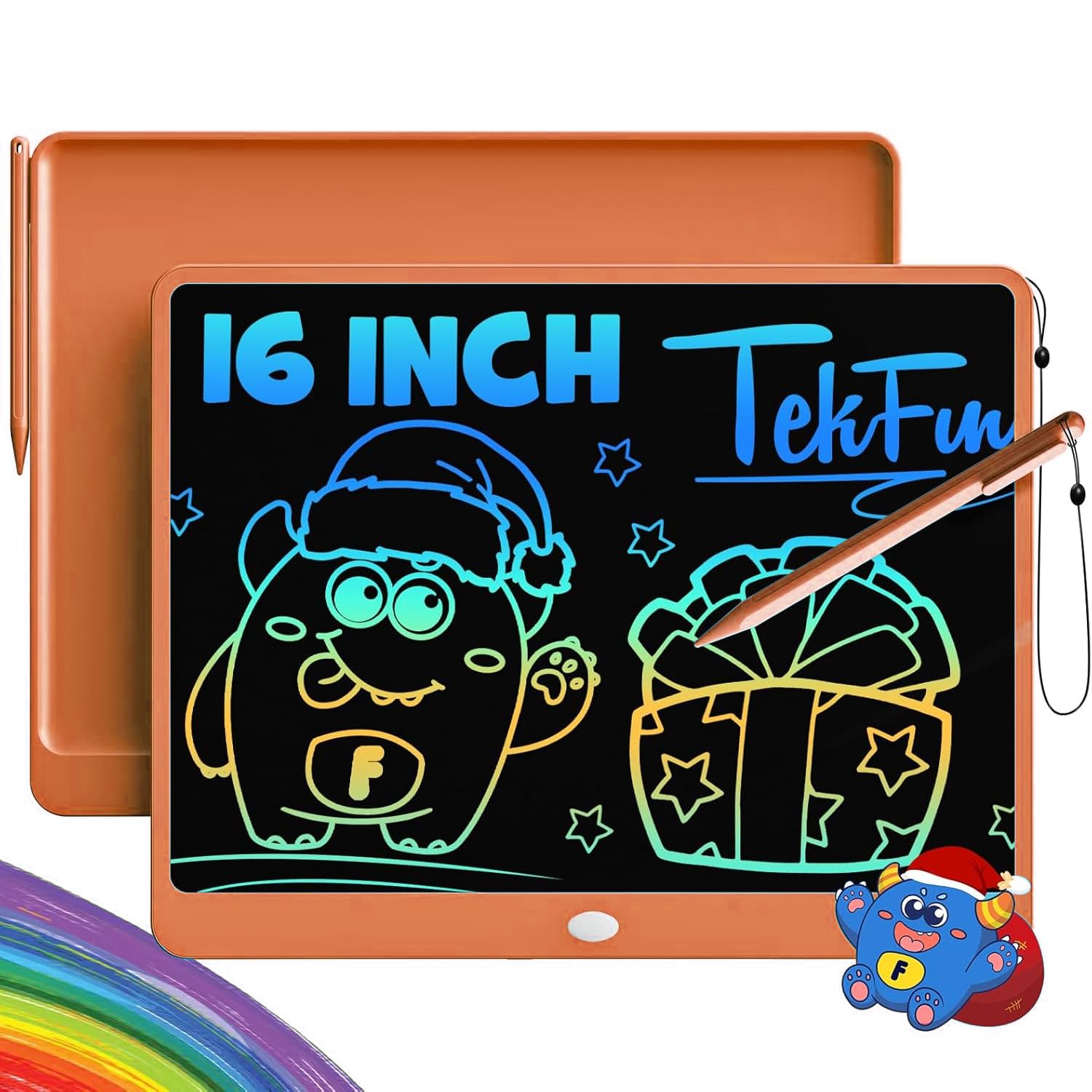 TEKFUN LCD Writing Tablet for Adults, Large Doodle Board, 16 Inch Colorful Drawing Tablet Writing Pad, Toddler Toys for 3 4 5 6 7 8 9 Year Old Girls Boys Teen, Birthday Gifts for Kids (Orange) Image