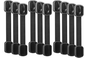 Bates- Child Safety Strap Locks, 10 Pack, Black, Baby Cabinet Locks, Toilet Locks Baby Proof, Child Proof Drawer Locks, Cabin