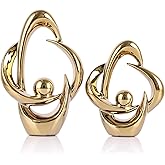 DOVDOV Gold Home Decor, Ceramic Statue and Sculpture 2 Piece Set for Office Coffee Table Bookshelf Living Room TV Cabinet ent