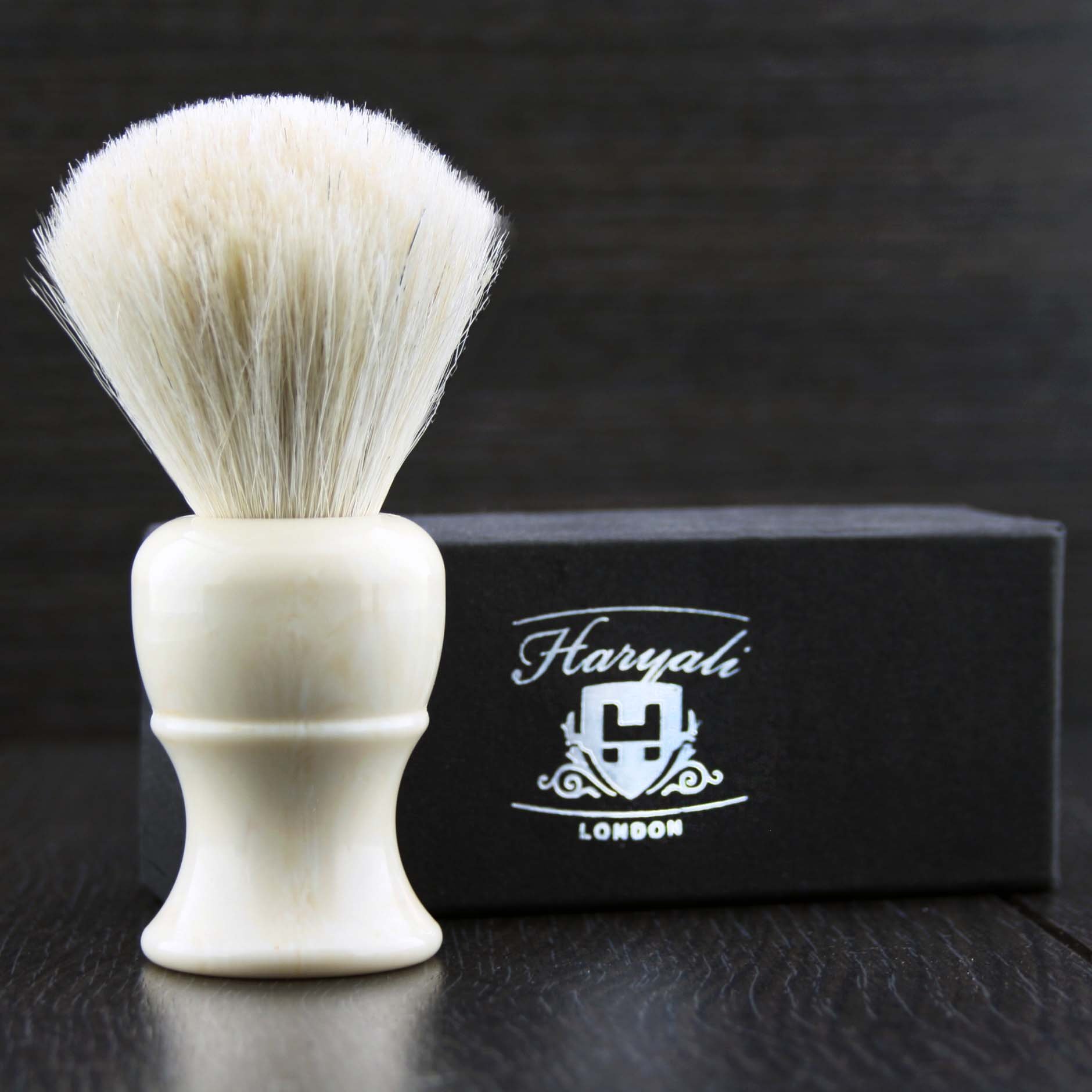 Hand Assembled White Badger Shaving Brush in High Grade (ABS Plastic Handle) Sophist Collection Elegantly Designed by Haryali London.