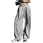 Verdusa Women's Baggy Barrel Sweatpants Wide Leg Drawstring Waist Lounge Pants with Pockets