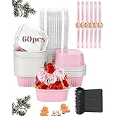 YQER 60 Pack 10oz Mini Cake Pans with Lids, Spoons, Stickers - Disposable Square Brownie Baking Cups - Individual Small Aluminum Foil Loaf Tins for Muffin, Ramekins, Cupcake - Catering, Gift, Pink
