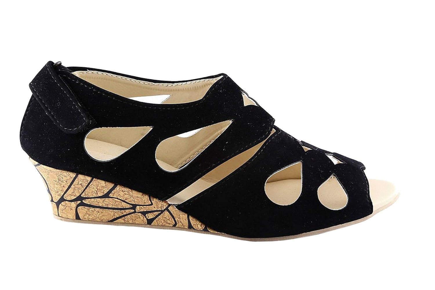 kanchan women's black wedges sandal