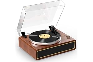 WOCKODER All-in-one Record Player Turntable with Built-in Speakers Vinyl Record Player Support Wireless Playback Auto Stop 33&45 RPM Speed RCA Line Out AUX in Belt-Drive Turntable for Vinyl Records Mahogany