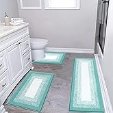 Bsmathom Microfiber Bathroom Rugs Sets 3 Piece, Non-Slip Absorbent Bath Mats for Bathroom, Soft Shaggy Bathroom Mat with U-Shaped Toilet Rug Machine Washable, Teal
