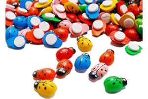 X HOT POPCORN 300PCS Colorful Wooden Ladybugs Self-Adhesive Wooden Ladybugs Embellishments for Craft Scrapbooking DIY Decoration