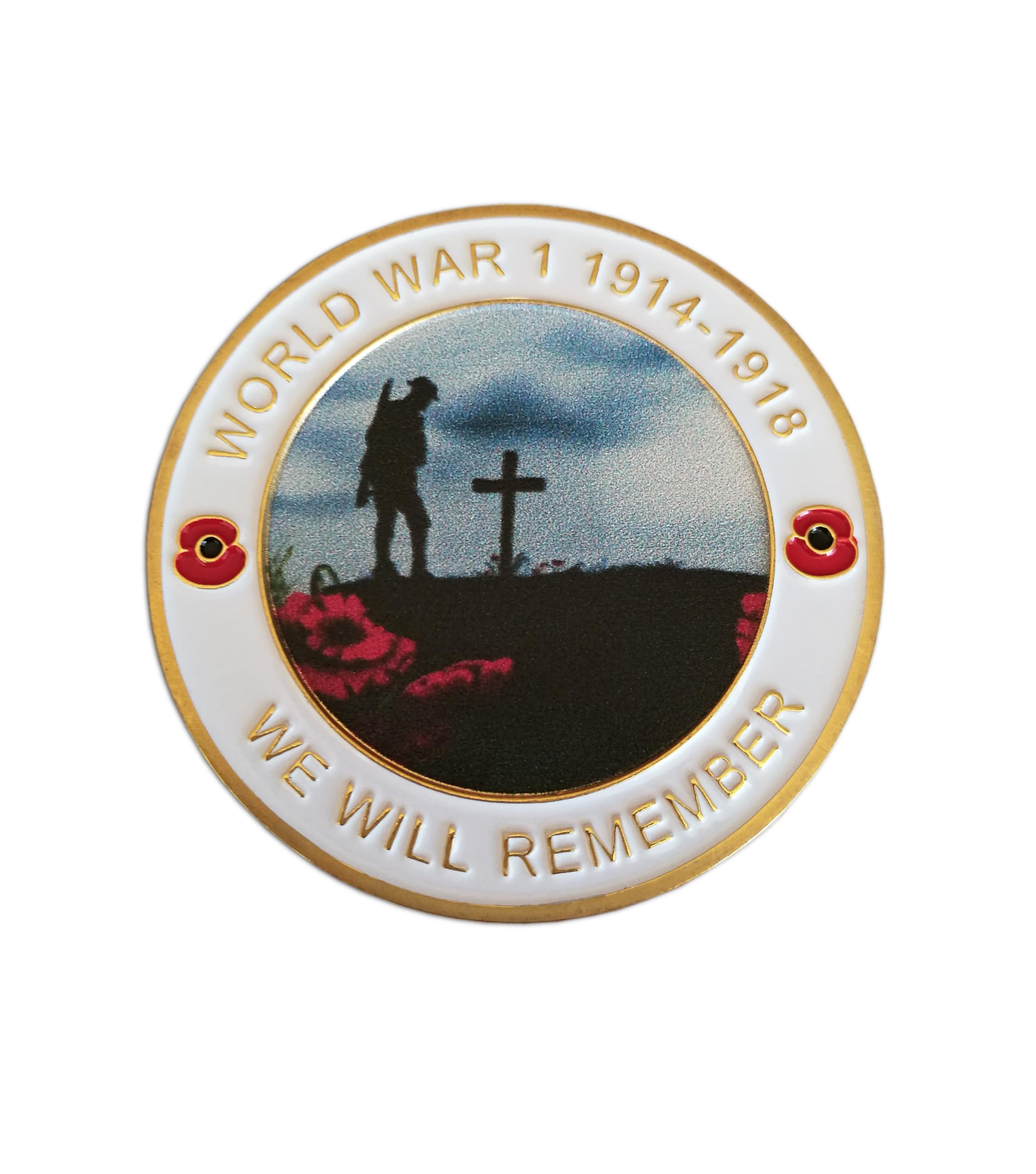 Eillwin WW1 100th Anniversary Commemorative Coin - Remembrance Poppy "We Will Remember" Souvenir - World War 1 Soldier Medal - 40mm