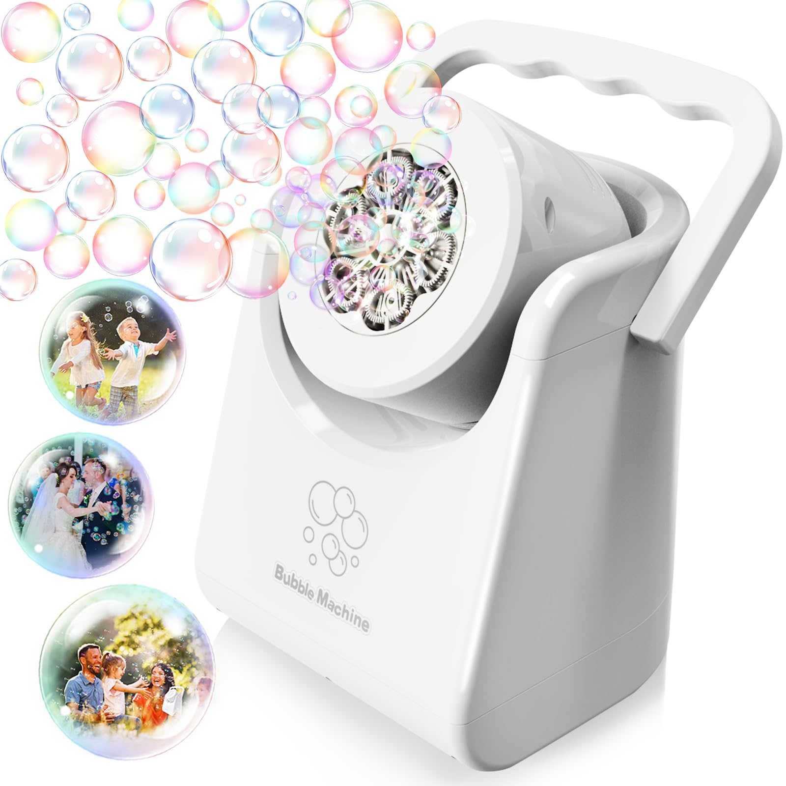 Bubble Machine for Kids Automatic Bubble Blower for Toddlers Rechargeable Battery Operated Portable Bubble Maker for Little Boys Girls Fun Electric Bubble Toy Rotated 90°/360° Party (Portable White)