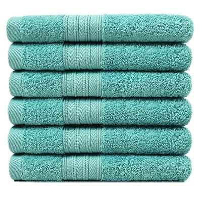 Lightwind 6 Pack Premium Fade-Resistant Cotton Hand Towels, Lint Free 16 X 28 Inches Hand Towel Set, Highly Absorbent and Durable Spa &amp; Hotel Quality Towels, Turquoise Blue