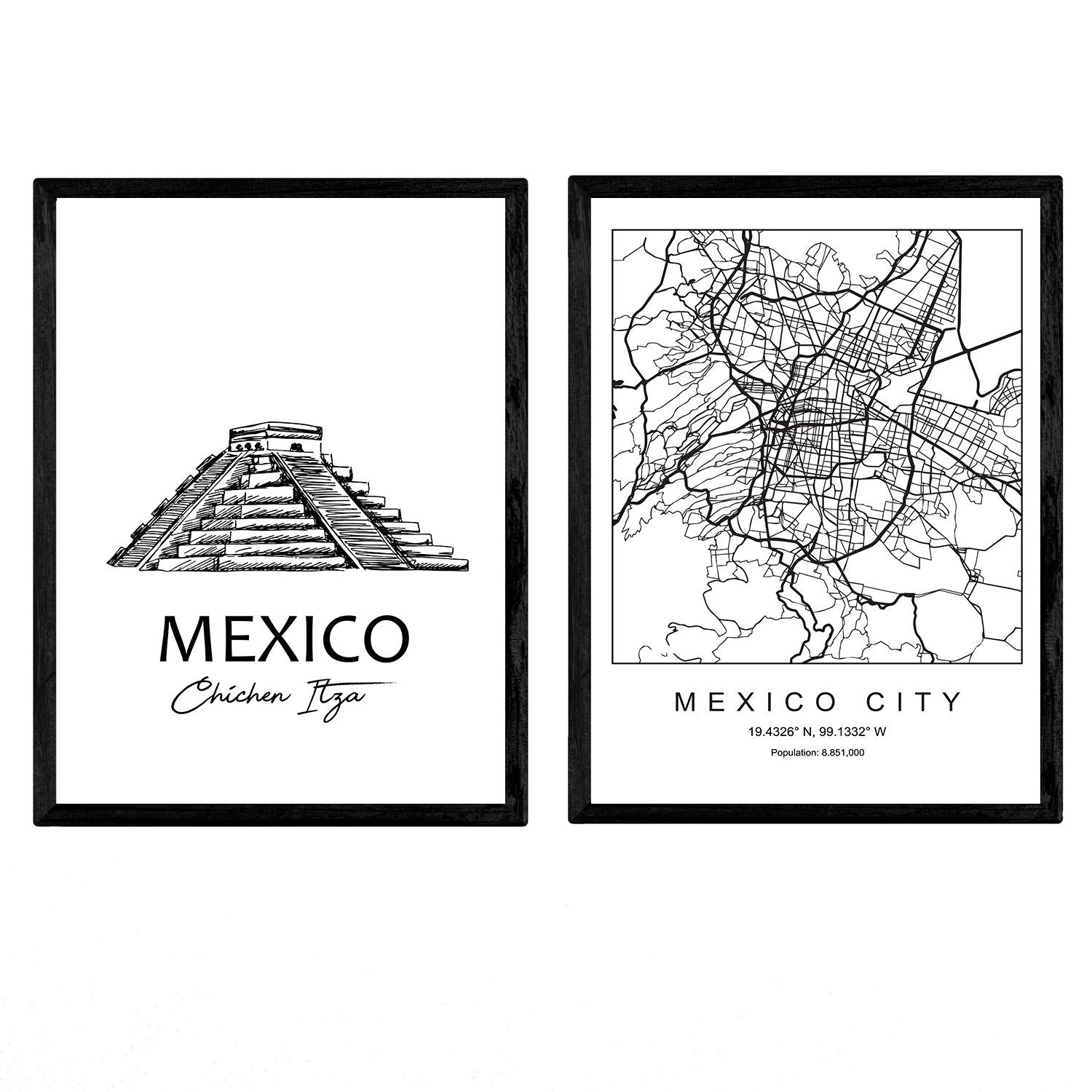 Nacnic Pack posters Mexico - Chichen Itza. Sheets with monuments of cities. A3 size