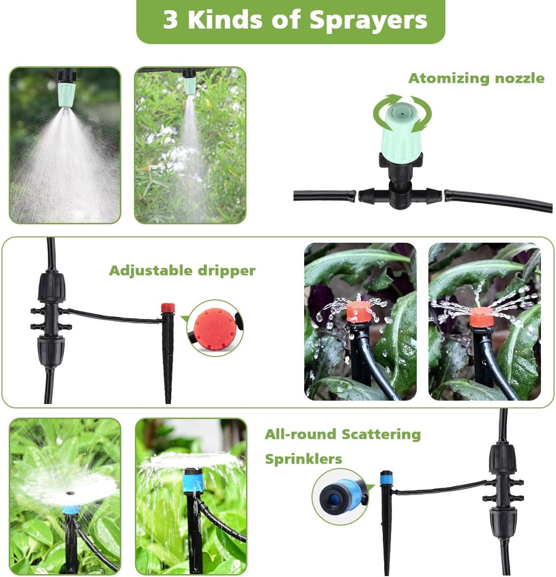 Micro Drip Irrigation Kit,king do way 42m/138ft Garden Irrigation System with Adjustable Nozzle Sprinkler Sprayer&Dripper Automatic Patio Plant Watering Kit Misting Cooling System for Greenhouse,Lawn: Home & Kitchen