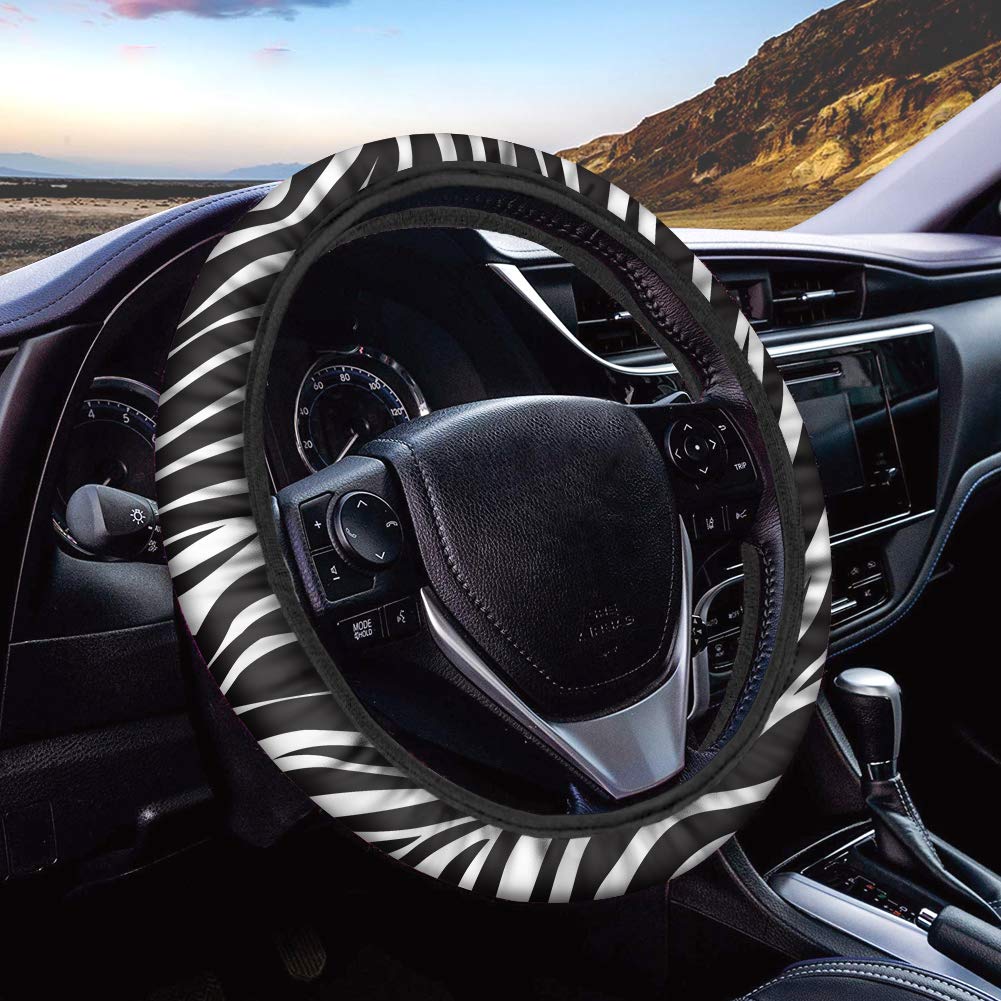 POLERO Car Steering Wheel Cover Vehicle Steering Wheel Protector Universal for Auto/Truck/SUV/Van Diameter 38cm(15") Zebra Skin Print Black and White
