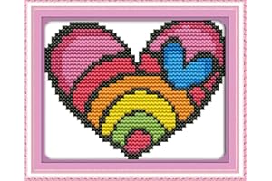 Cross Stitch Kits, Rainbow Heart Awesocrafts Easy Patterns Cross Stitching Embroidery Kit Supplies Christmas Gifts, Stamped or Counted (Heart, Stamped)