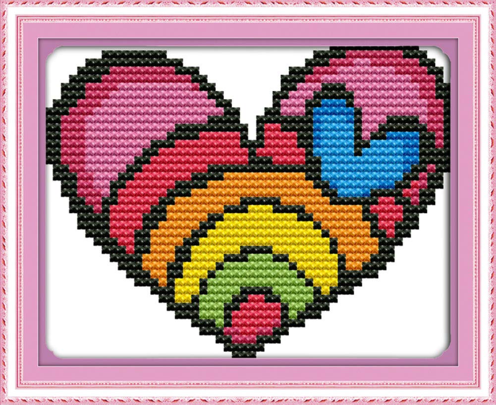 Unstamped Cross Stitch Kits, Rainbow Heart Awesocrafts Easy Patterns Cross Stitching Embroidery Kit Supplies Christmas Gifts, Counted (Heart, Counted)