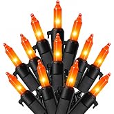 HEYFUNi Orange Halloween Lights,11.5FT 50Count Halloween Mini String Lights | Incandescent Bulb Orange Fall Lights with Black Wire, Orange Christmas Lights Waterproof for Patio, Thanksgiving, Fall, Party