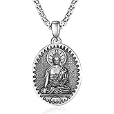 Amitabha Necklace Sterling Silver Bodhisattva Buddha Necklace for Men Talisman Amulet Protection Pendant Chinese Constellation Zodiac Necklace Jewelry