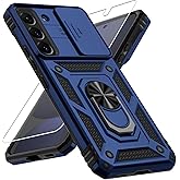 Weycolor for Samsung Galaxy S22 Plus Case with Camera Lens Cover, HD Screen Protector, 10 FT Military Grade Drop Protection, Magnetic Ring Holder Kickstand Protective Phone Case, Navy Blue