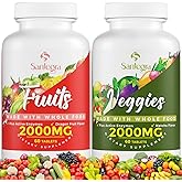 Santegra 2000 MG Fruit and Veggies Supplement, 35+ Fruits and Vegetables for Daily Variety, 100% Whole Food Superfoods, Natural Vitamins for Women & Men, Sugar-Free, Gluten-Free, Vegan, 120 Tablets