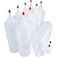Kelkaa 16oz HDPE Durable Plastic Squeeze Bottles with Yorker Red Cap - Natural Clear Multi-Purpose Refillable Bottles (Pack of 10)