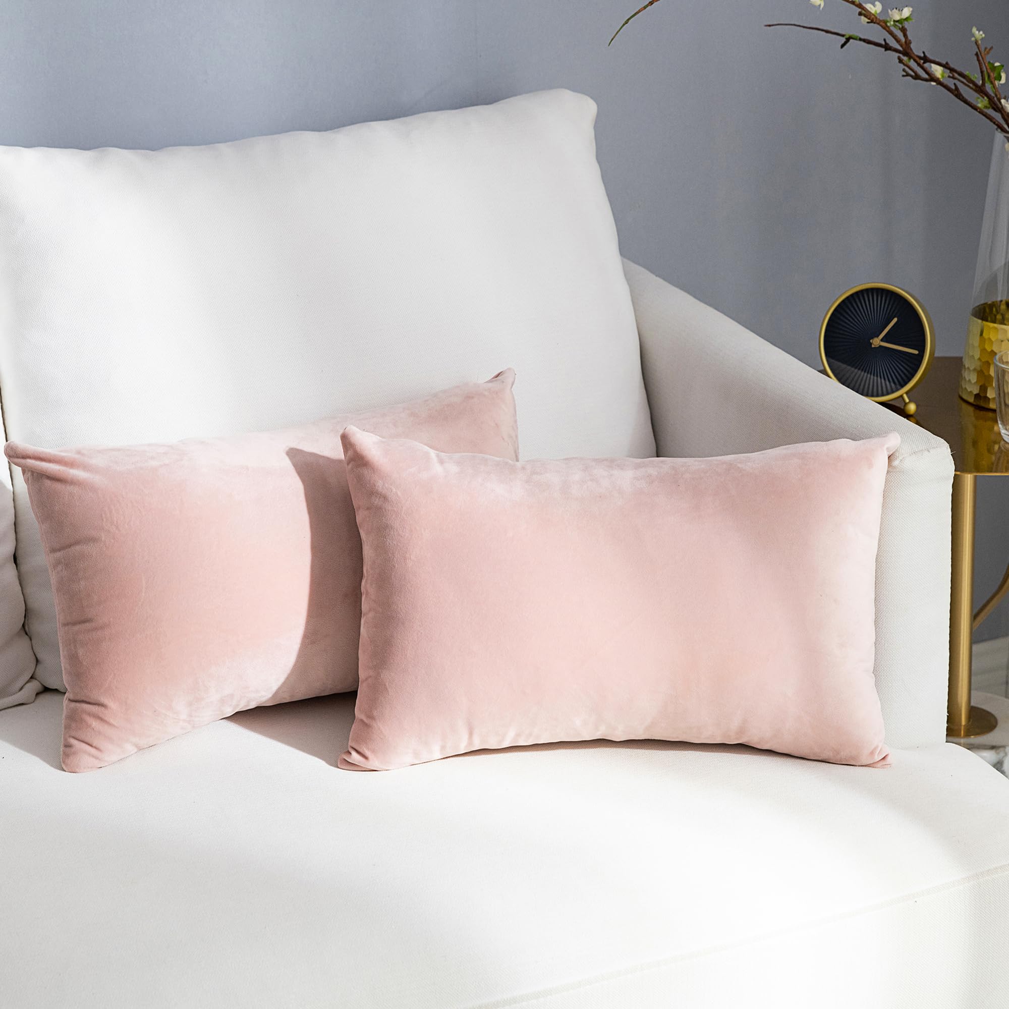 Photo 1 of  Super Soft Throw Pillow Covers Rectangle Solid Velvet Pillowcase for Bed Couch Sofa Bench, 12 x 20 inch (30 x 50 cm), Pink