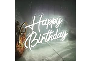 Happy Birthday Neon Sign Reusable White LED Neon Night Light Birthday Party Decorations USB Operated Decorative for Backdrop 