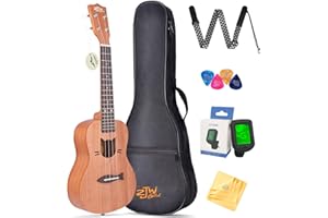 ZJW GOLD Concert Ukulele with Aquila strings, AAA Mahogany Ukelele for Professional Beginners Teens Adults, 23 Inch Uke Kit with Gig bag, Tuner, Strap, Picks, Ukalalee Gift