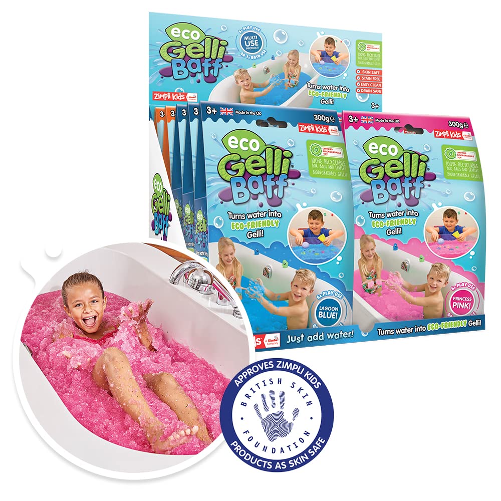 ZIMPLI - 10 x Eco Gelli Baff, 6 x Green, 2 x Red, 2 x Blue, Magically turns water into thick, colourful goo, Eco Friendly Gift Idea for Boys and Girls