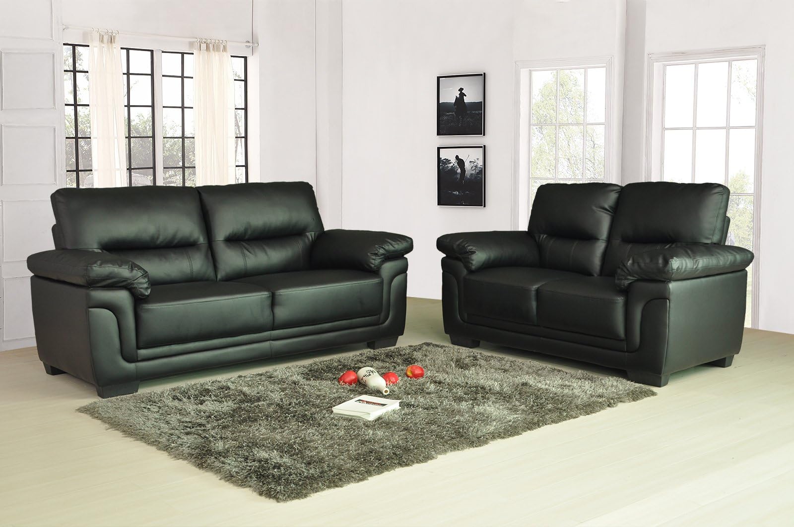 Kansas Black Leather Sofa Suite 3+2 Seater 12 Months warranty ENGLAND WALES ONLY