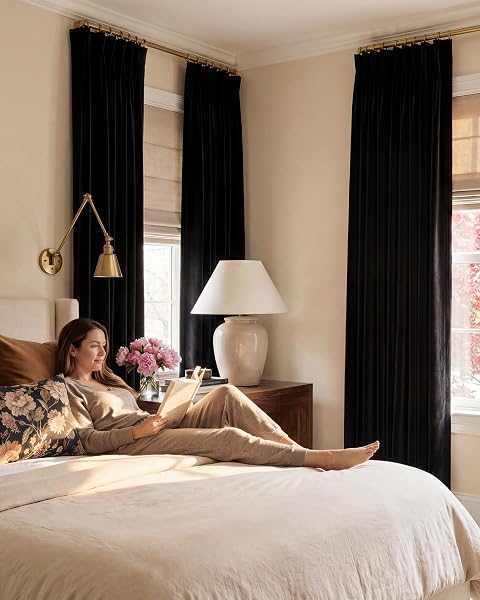 STANGH BLACK BLACKOUT CURTAINS 84 INCHES FOR BEDROOM, 2 PANELS