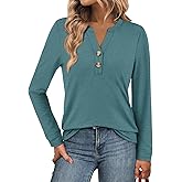 ATHMILE Long Sleeve Shirts for Women 2026 Fall Outfits Henley Dressy Casual Tops Trendy Blouses Cute T-Shirts Fashion Clothes