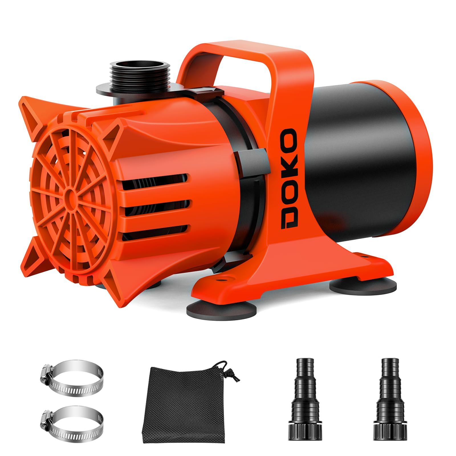 Photo 1 of DOKO 1800GPH Submersible Water Pump, 180° Ajustable Pond Pump with 20FT Power Cord 100W Ultra Quiet Aquarium Pump for Pond, Fountain, Waterfall, Fish Tank, Hydroponic, Statuary, Orange Black