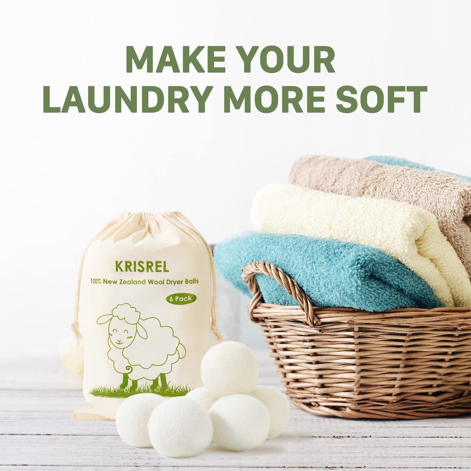Wool Dryer Balls 6 Pack XL Laundry Dryer Balls,New Zealand Wool Natural Organic Fabric Softener,Shorten Drying Time, Baby Safe,Reduce Wrinkles