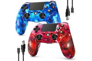 Kujian Wireless Controller for PS4, Gamepad Joystick for PS4 with Double Vibration/6-Axis Sensor/Touch Pad/Headphone Jack, Ergonomic Non-Slip Grip Compatible with PlayStation 4/Slim/Pro (Galaxy Blue)
