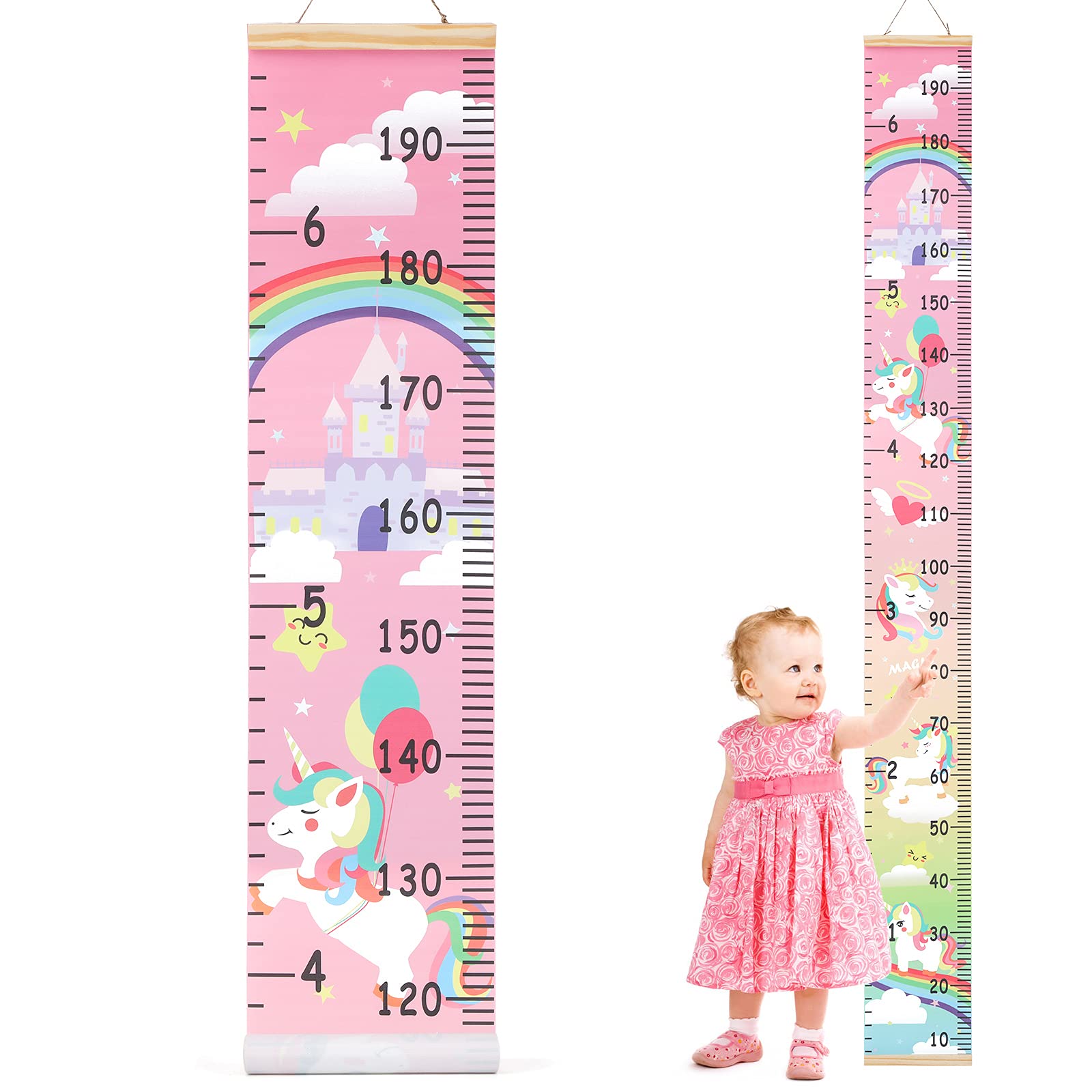 HIFOT Kids Growth Chart Height Measuring Chart,Unicorn Canvas Wall Hanging Rulers for Baby Children Girls Bedroom Decor 74.8''* 7.87''