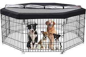 Dmsky Dog Playen 8 Panel, 24" x 24" Dog Pens Outdoor, Dog Cage with Top Cover, Dog Fence with Doors, Puppy Playpen for RV, Camping, Yard