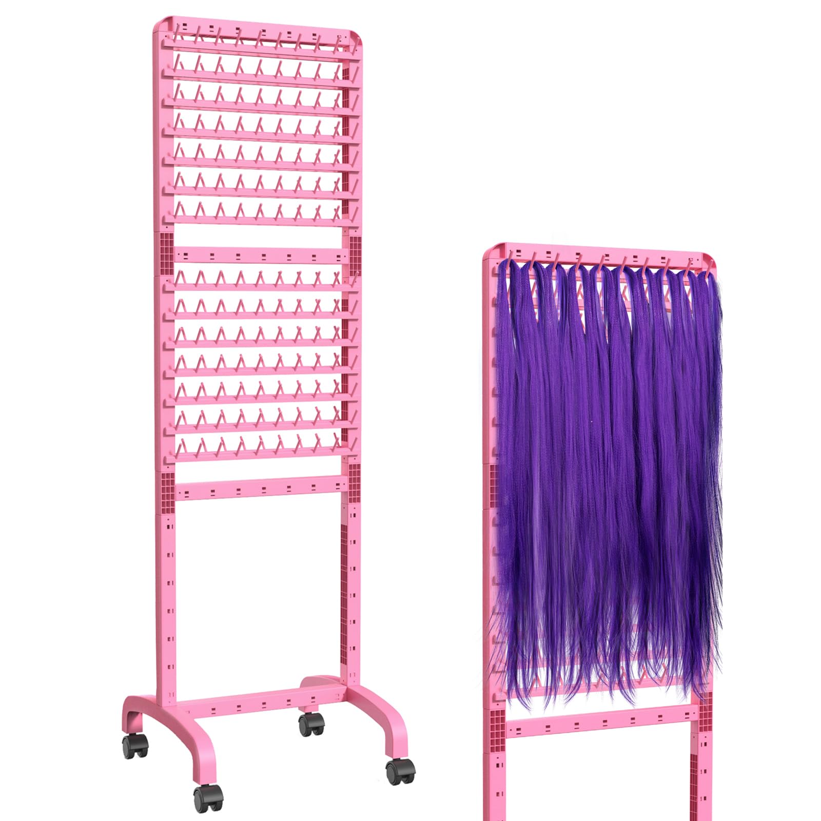 Photo 1 of Yumkfoi Adjustable Braiding Rack 280 Pegs, 2-Sided Braiding Hair Rack for Braiders, Standing with Wheels, Pink Hair Separator for Stylists