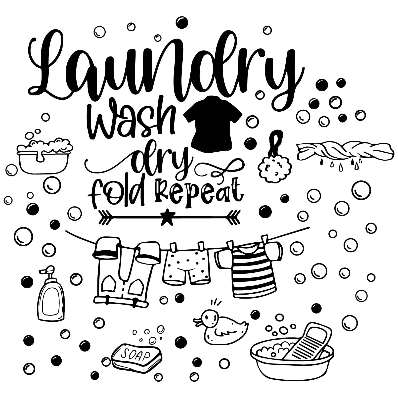 CREATCABIN Laundry Room Wall Decal Laundry Wall Decor Sticker Black Wash Dry Fold Repeat Bubble Wall Sticker Laundry Wall Art Quote Sticker Decals for Home Apartment Washing Decoration 23.6x11.8Inch