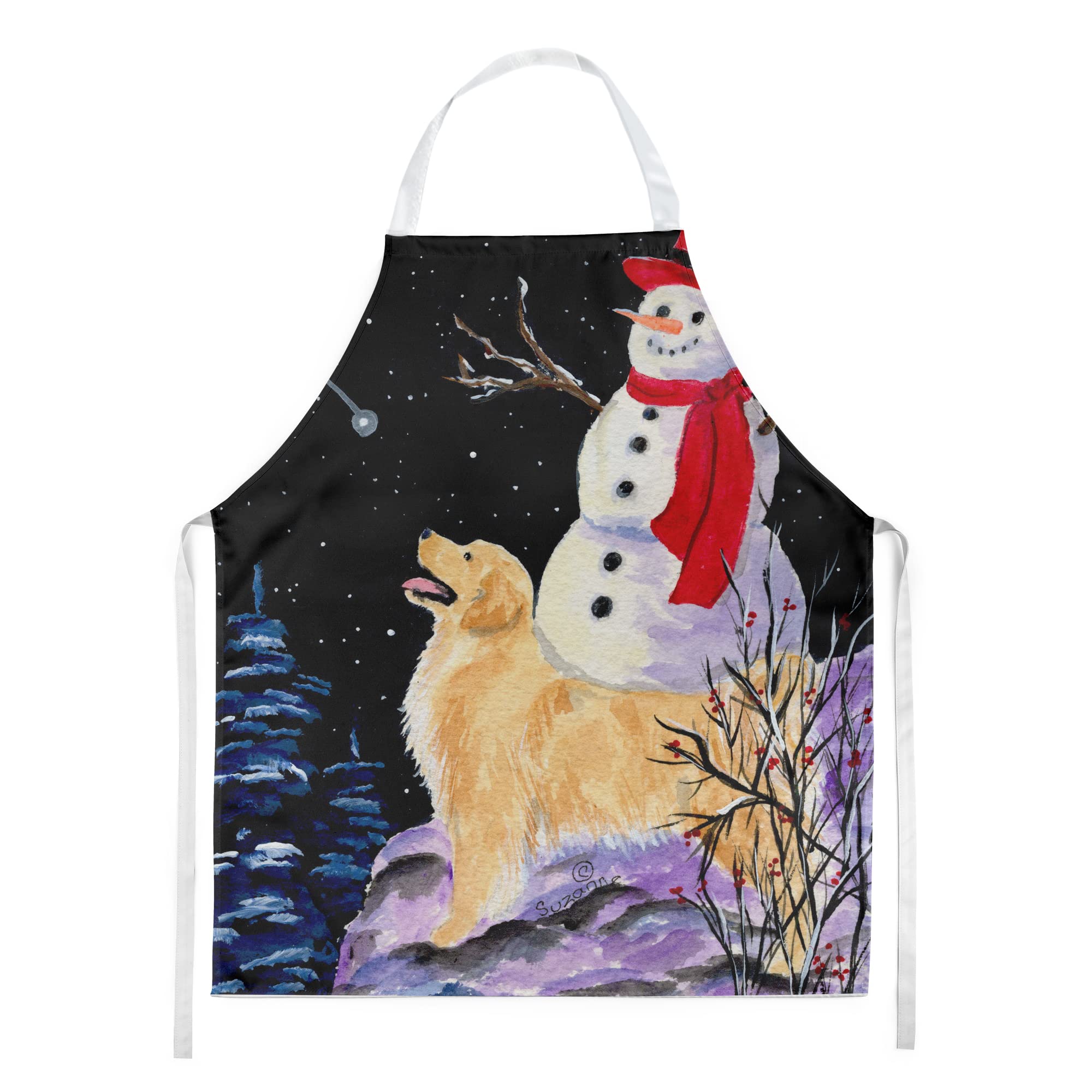Caroline's Treasures SS8579APRON Golden Retriever with Snowman in Red Hat Apron, Large, Multicolor