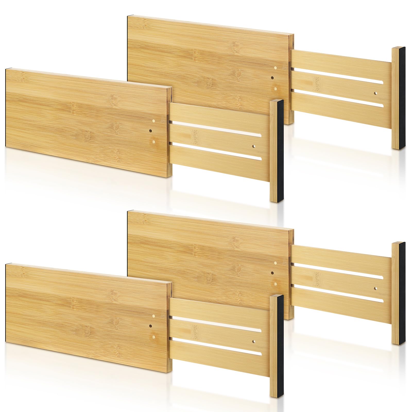 Photo 1 of DoubleFill 4 Pcs Deep Bamboo Drawer Dividers, Deep Kitchen Dresser Drawer Organizer with Spring Loaded for Clothes, Adjustable Expandable from 15-22 Inch(6 Inch,Wood Color)