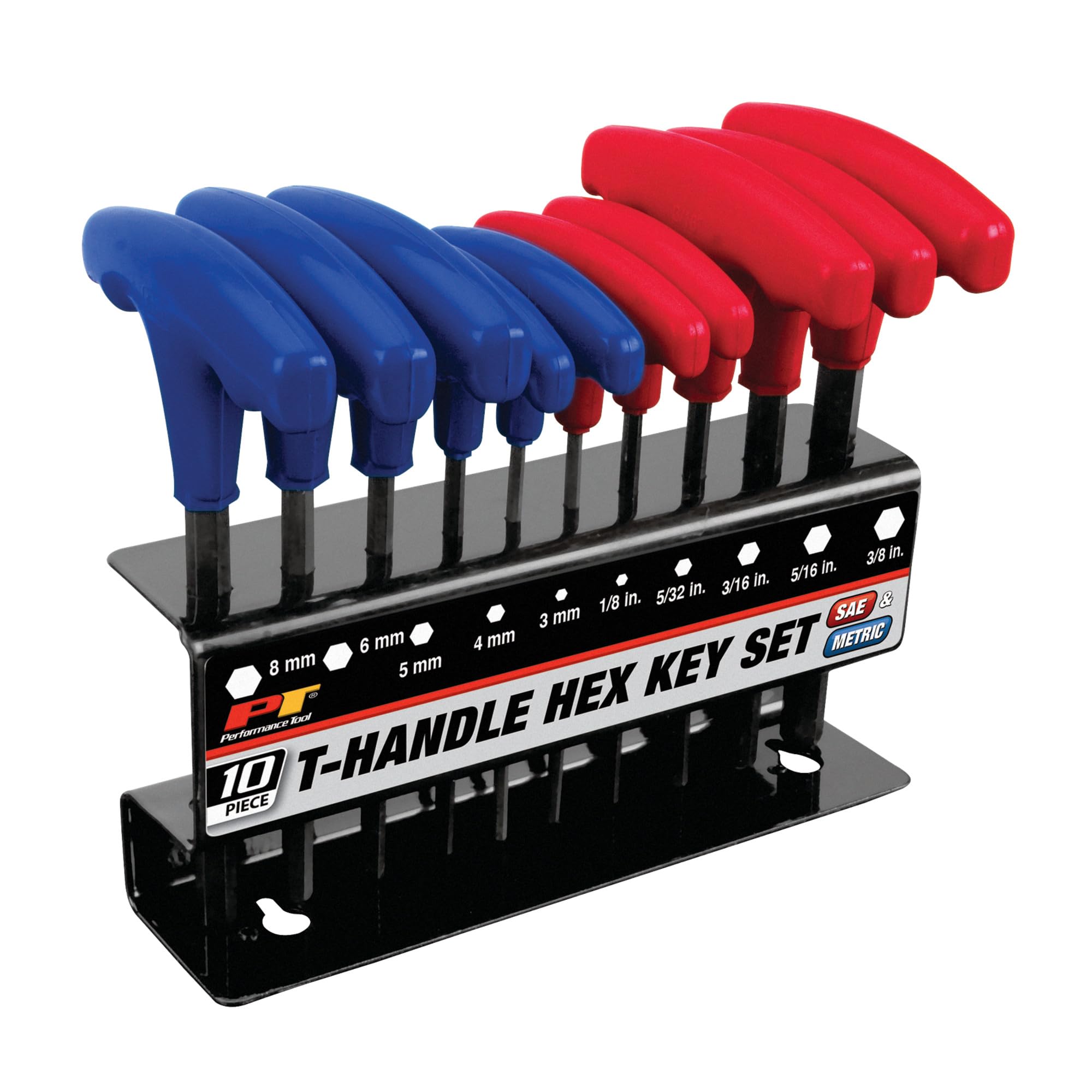 Performance Tool W80277 10-Piece SAE & MetricT-Handle Allen Wrench Set, Long Arm Hex Key Wrench Set