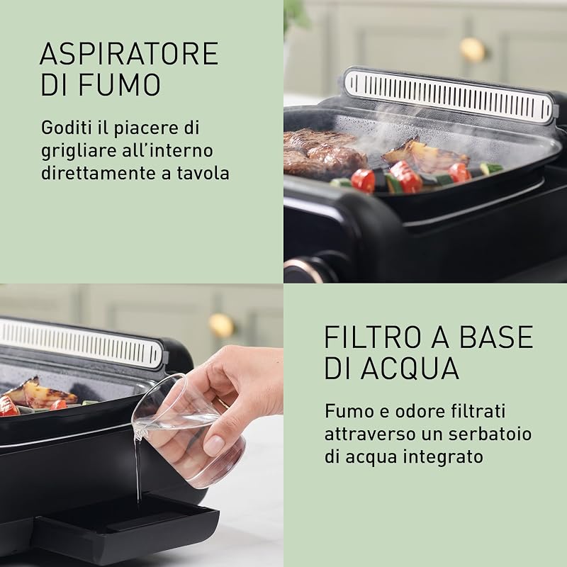 NF-GM400 Multi-Cooker Elettrico 4 in 1, Griglia elettrica, Friggere, Cottura Lenta, BBQ, Vapore, Saltare, 1400W, 40-250°C, 9 Modalità Automatiche, Piastre lavabili in lavastoviglie