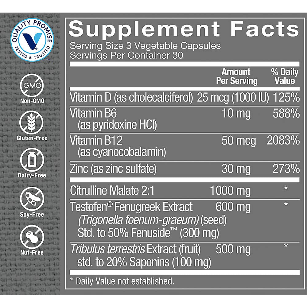 The Vitamin Shoppe Ultimate Testosterone - Supports Testosterone Production, Boost Nitric Oxide, Promotes Circulation and Promotes Energy & Stability (90 Veggie Caps)